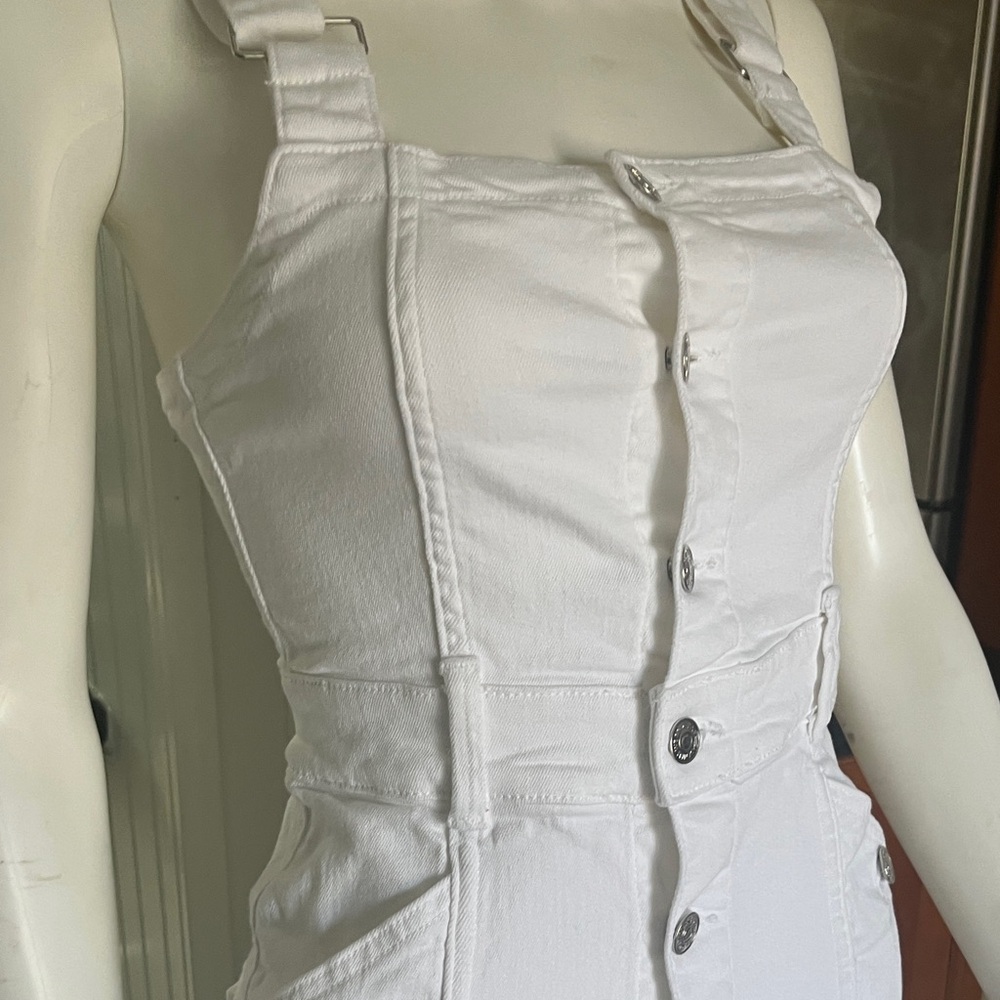 Zara DENIM Strapless White Button-Front Dress with pockets XS - Picture 3 of 6
